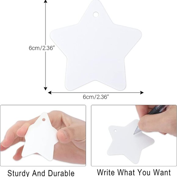 Christmas Star Gift Tags - 100Pcs Blank White Paper Tags with String, 2.4in Star - Picture 3 of 8
